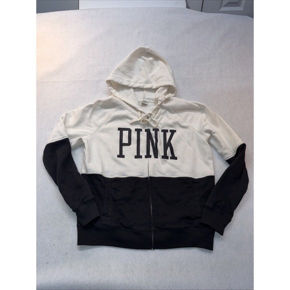 Pink Coconut Boutique Tops - PINK Victoria's Secret Women‎ Hoodie L Black & White Black Colorblock Logo